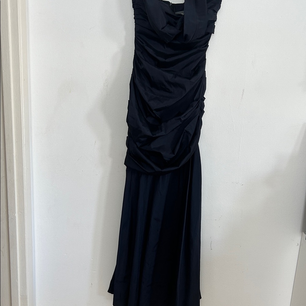 Theia Black Ruched Maxi Evening Gown